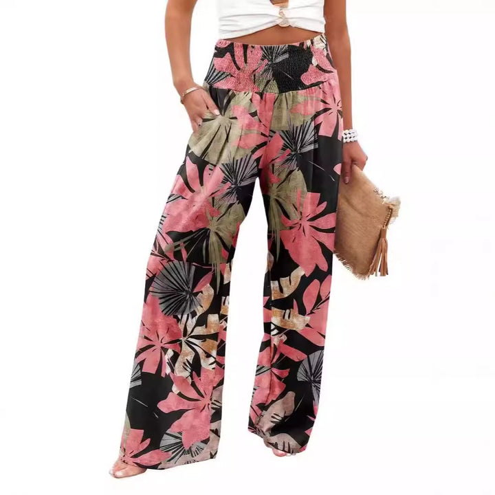 Lune London Women's Palazzo Pants with Elastic Waist and Floral Pattern