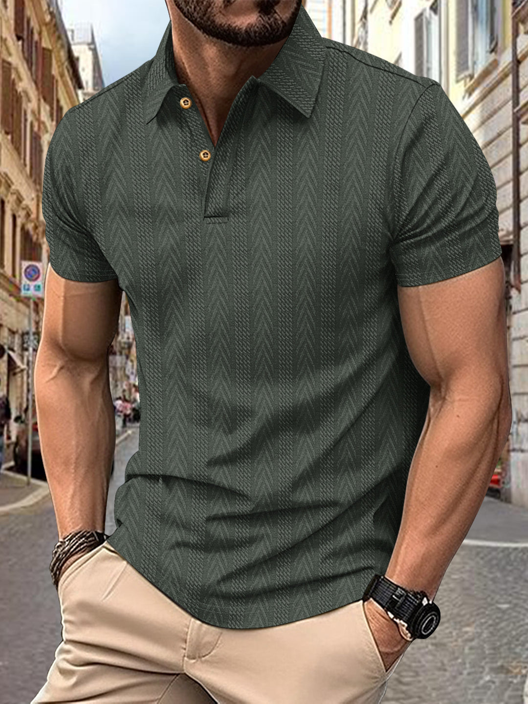 Trendy short-sleeved polo shirt for men with textured design Lune London