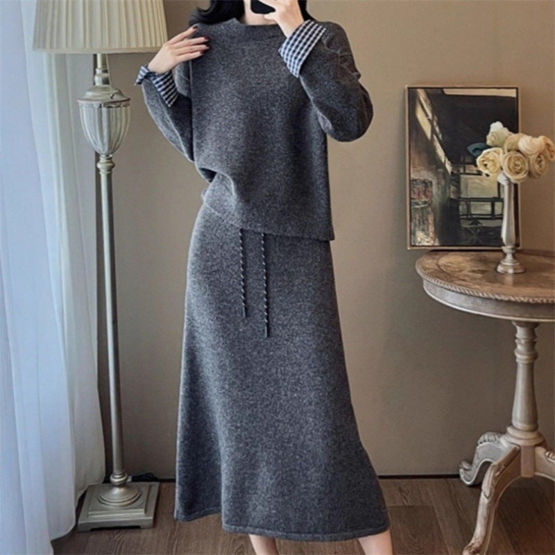 Robe tricot élégante pour femmes avec col de chemisier amovible et cordon de serrage