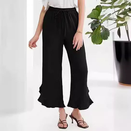 Leisure pants for women, loose fit with fluid hem and elastic waistband Lune London