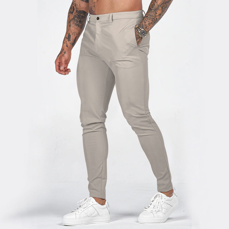 Men's Elegant Slim-Fit Chino Pants with Elastic Waistband and Practical Pockets Lune London