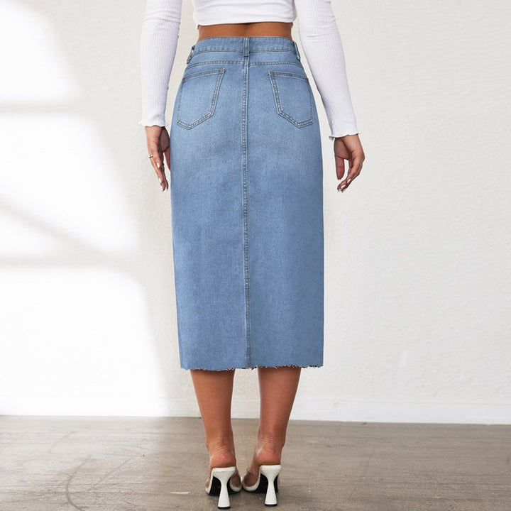 Women's Midi Denim Skirt with Side Slit Lune London