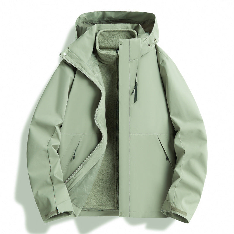 Waterproof outdoor jacket for men with insulating lining and adjustable hood drawstring Lune London
