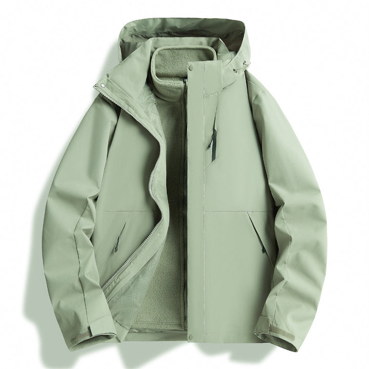 Waterproof outdoor jacket for men with insulating lining and adjustable hood drawstring Lune London