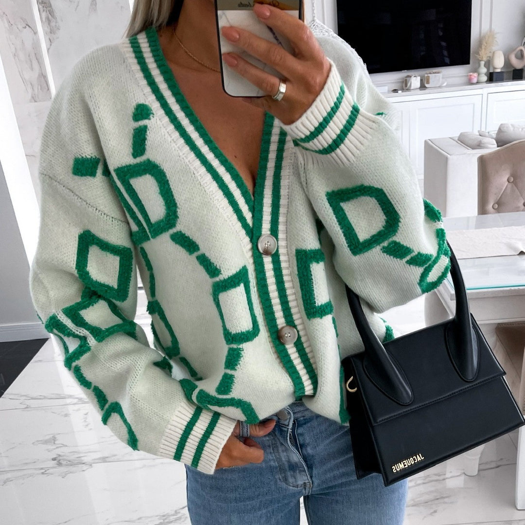 Knitted women's jacket with a trendy geometric design Lune Londonl