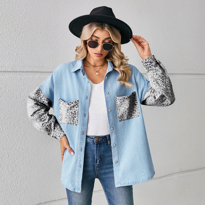 Casual denim jacket for women with contrasting animal print sleeves Lune London