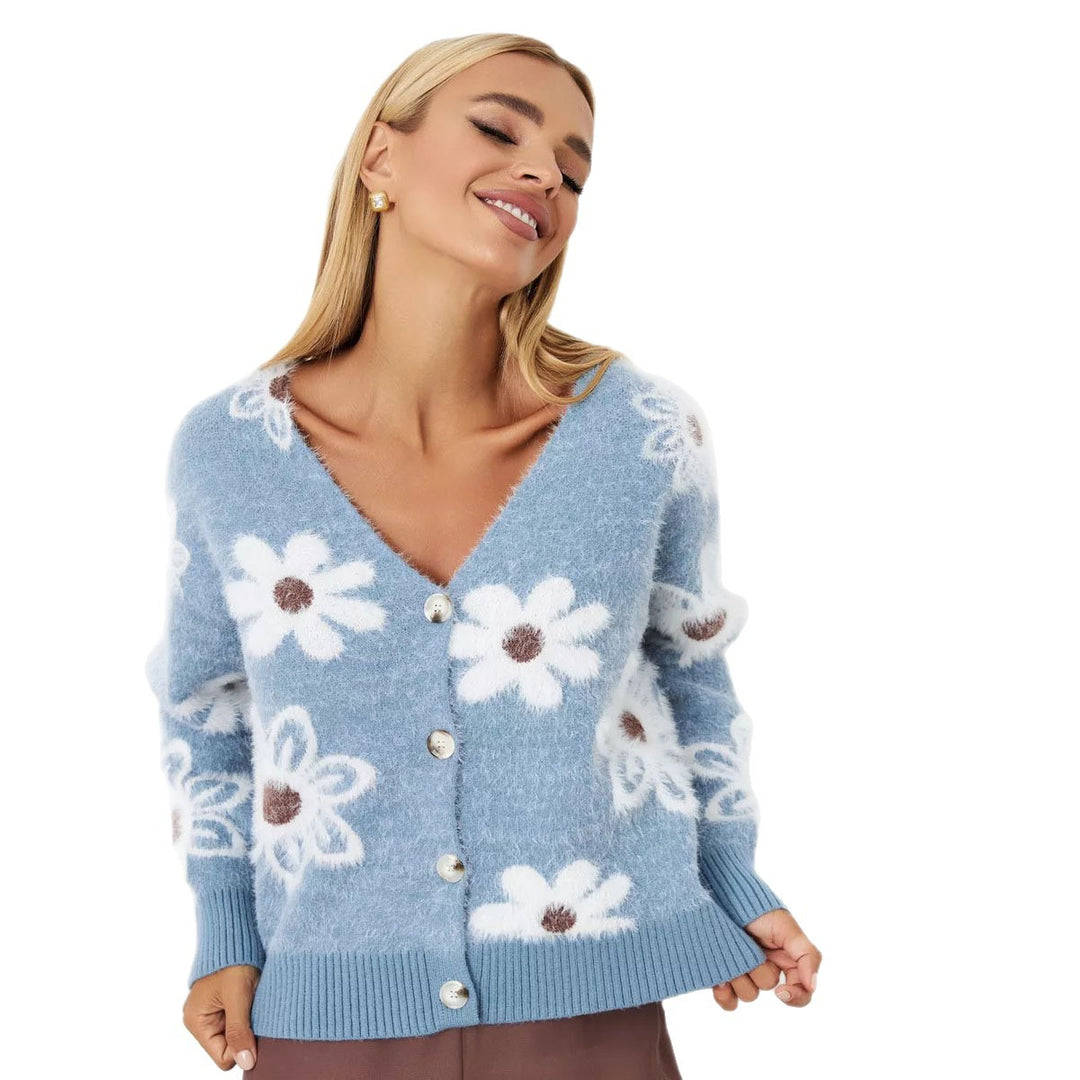 Cardigan Femme Douillet avec Design Floral et Détails de Boutons Chic & Stil