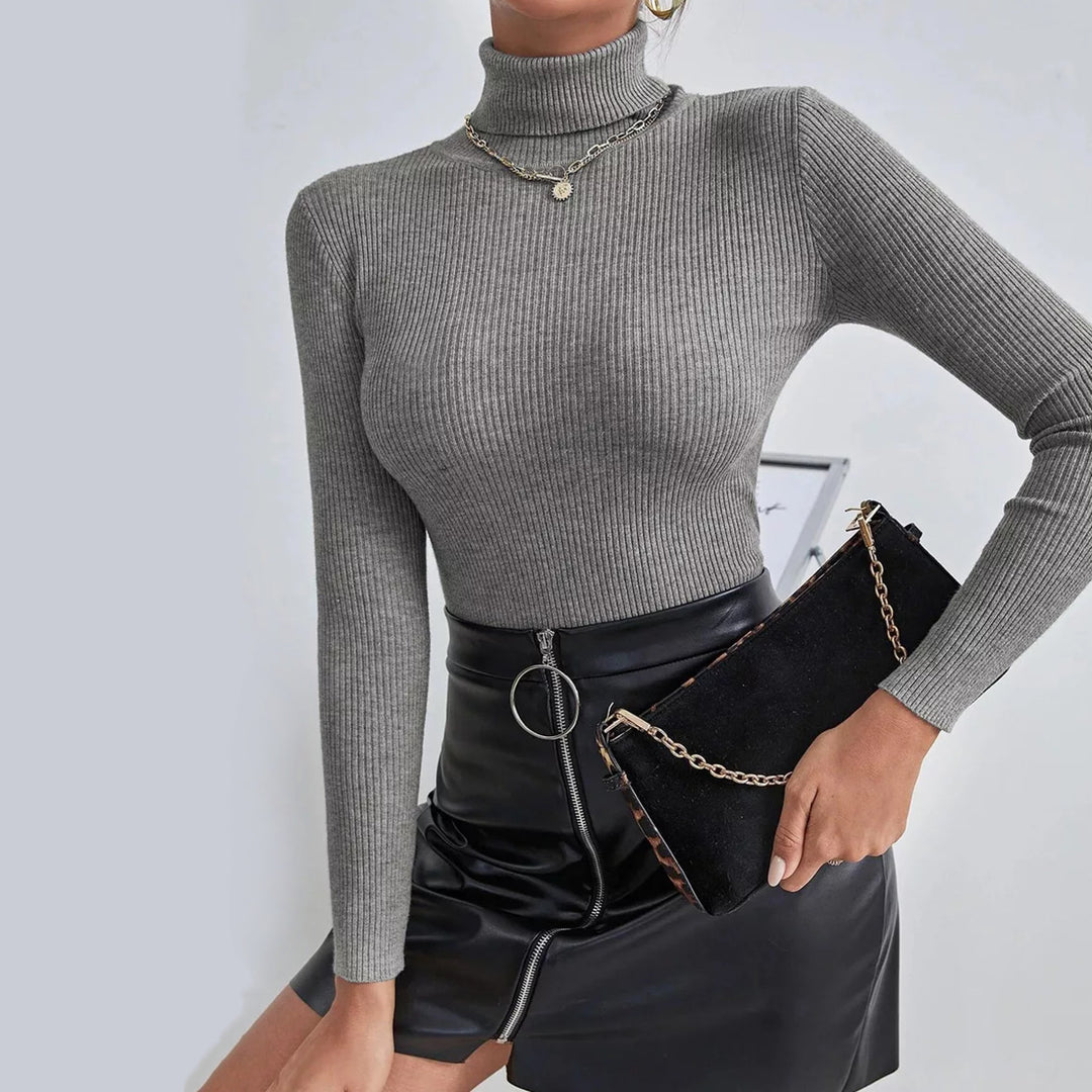 Haut côtelé de haute qualité pour femmes avec col montant et coupe ajustée Chic & Stil