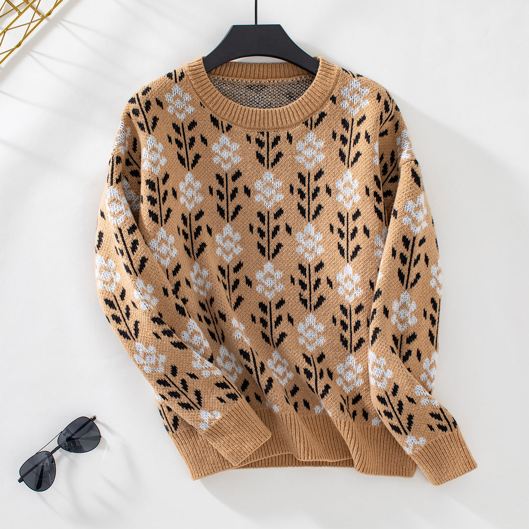 Casual women's sweater with floral pattern and round neckline Lune London