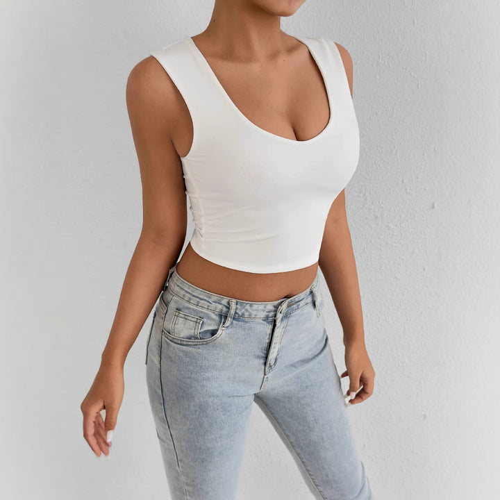Women fitted crop top with deep V-neck Lune London