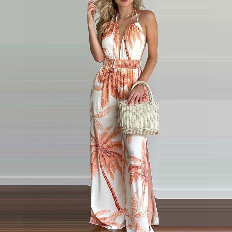 Halter jumpsuit women with wide legs and side slits Lune London