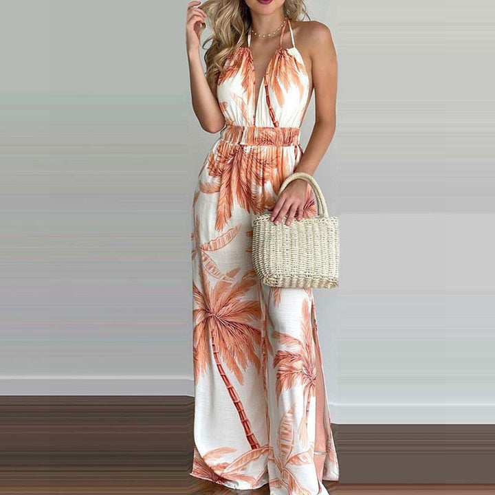 Halter jumpsuit women with wide legs and side slits Lune London