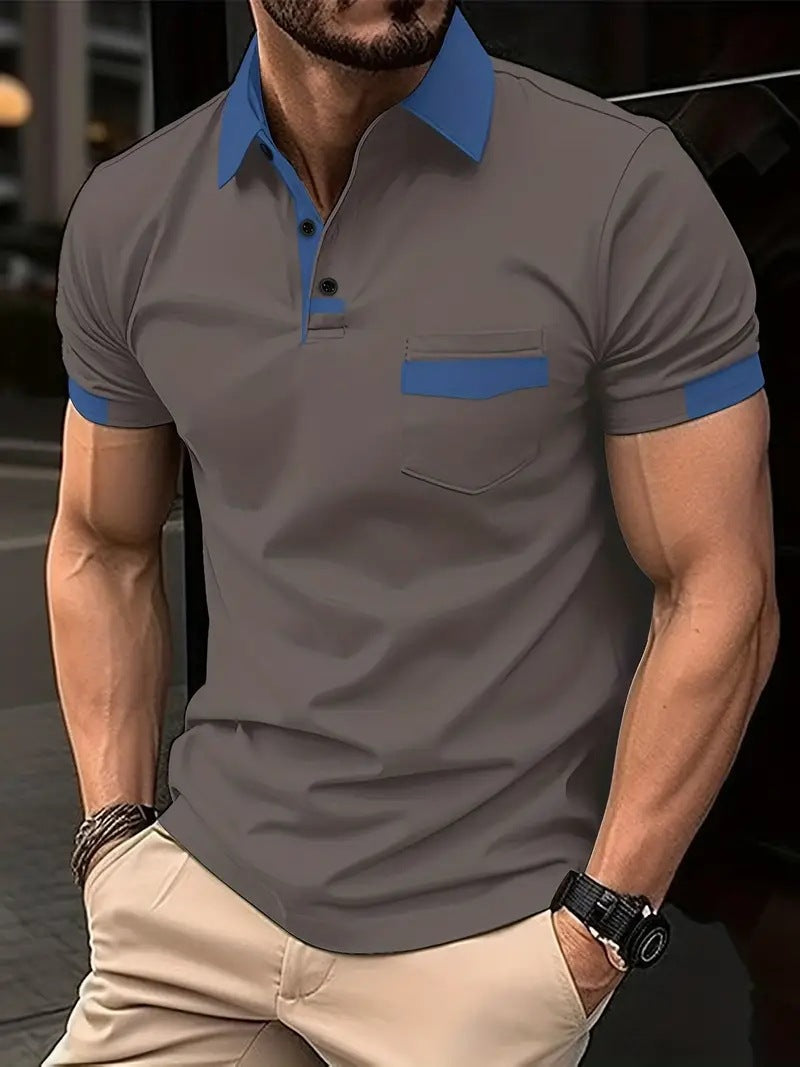 Short-sleeve leisure polo for men with contrasting pocket Lune London