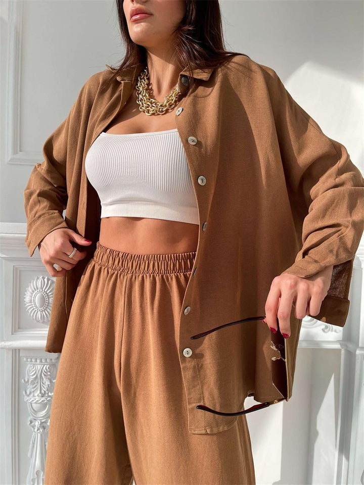 Tenue d'été décontractée pour femmes avec blouse surdimensionnée et pantalons larges Lune London