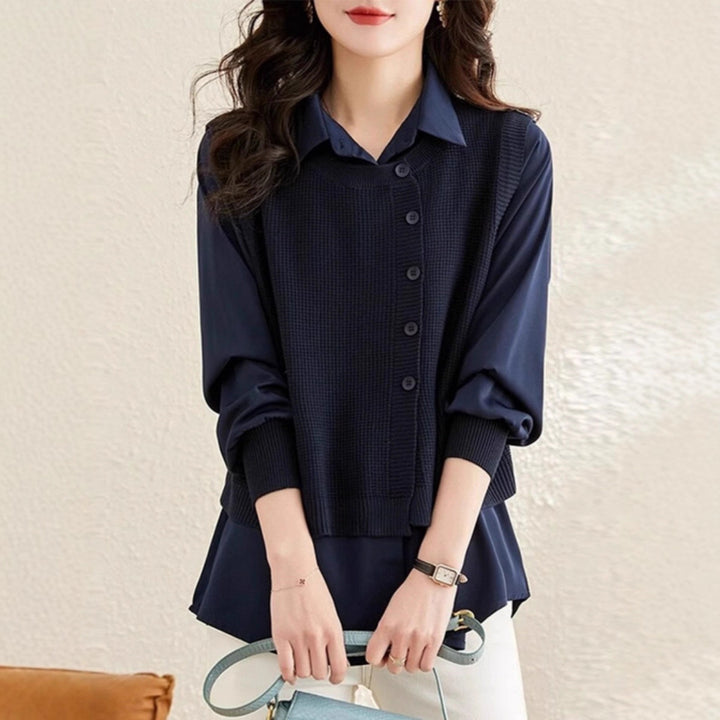 Women knitted sweater with integrated shirt Lune London