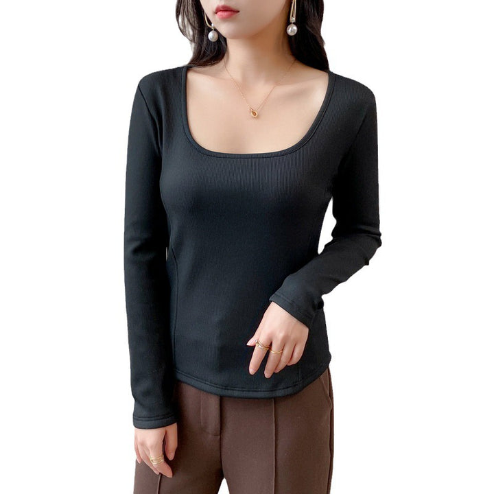 Women’s long-sleeved ribbed top with modern square neckline Chic & Stil