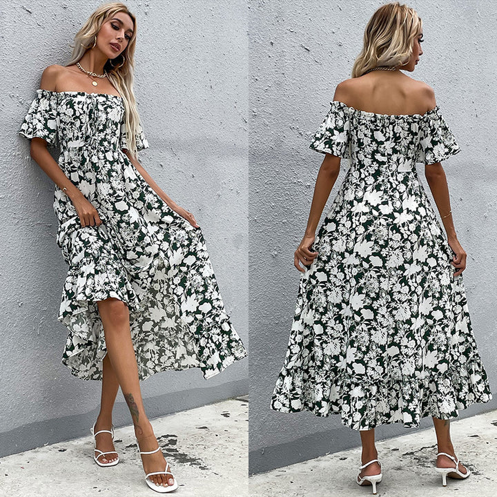 Robe maxi femme à épaules dénudées avec motif floral et fente ludique Chic & Stil