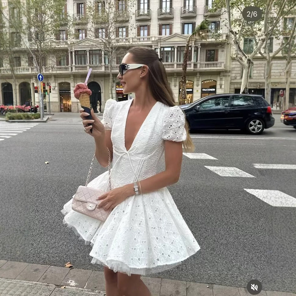 Summer dress women with delicate embroidery and voluminous skirt Lune London