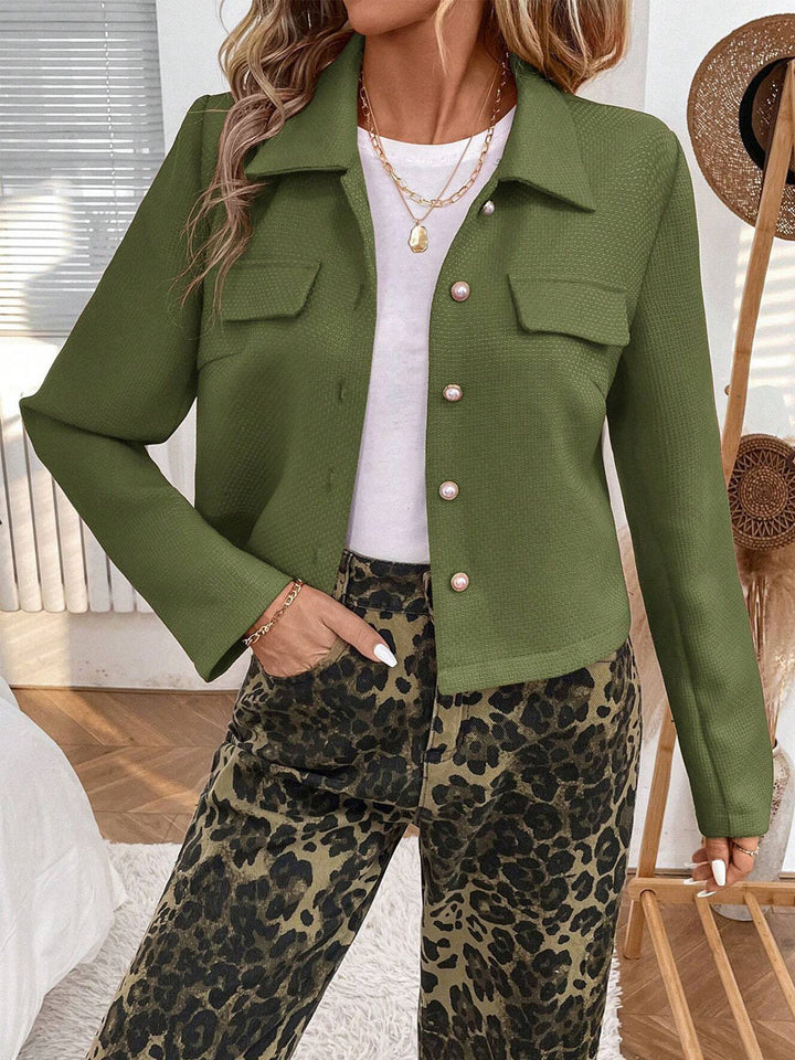 Short blazer jacket for women with decorative button details and practical pockets Lune London