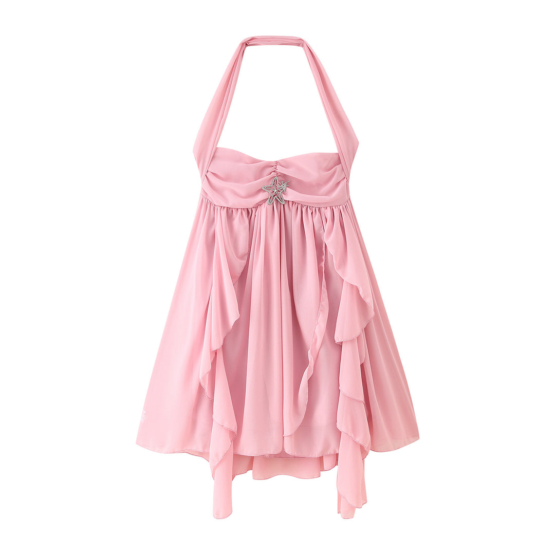 Evening dress for women with floating ruffle design and backless Lune London
