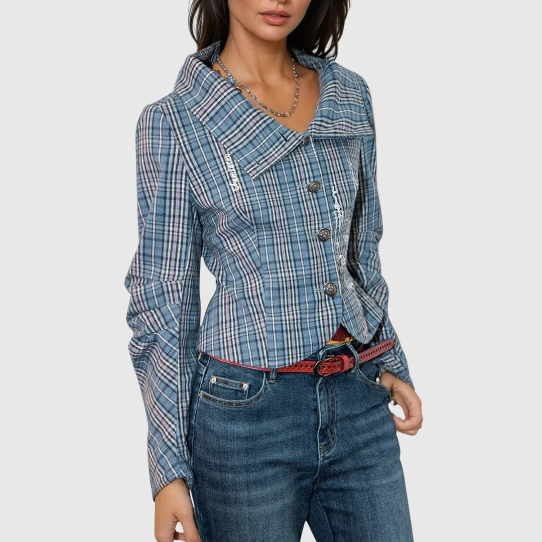 Ladies Chic Checkered Cropped Jacket and Style