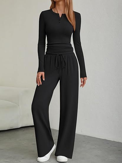 Ladies Long Sleeve Lounge Set with Adjustable Waist Drawstring Lune London