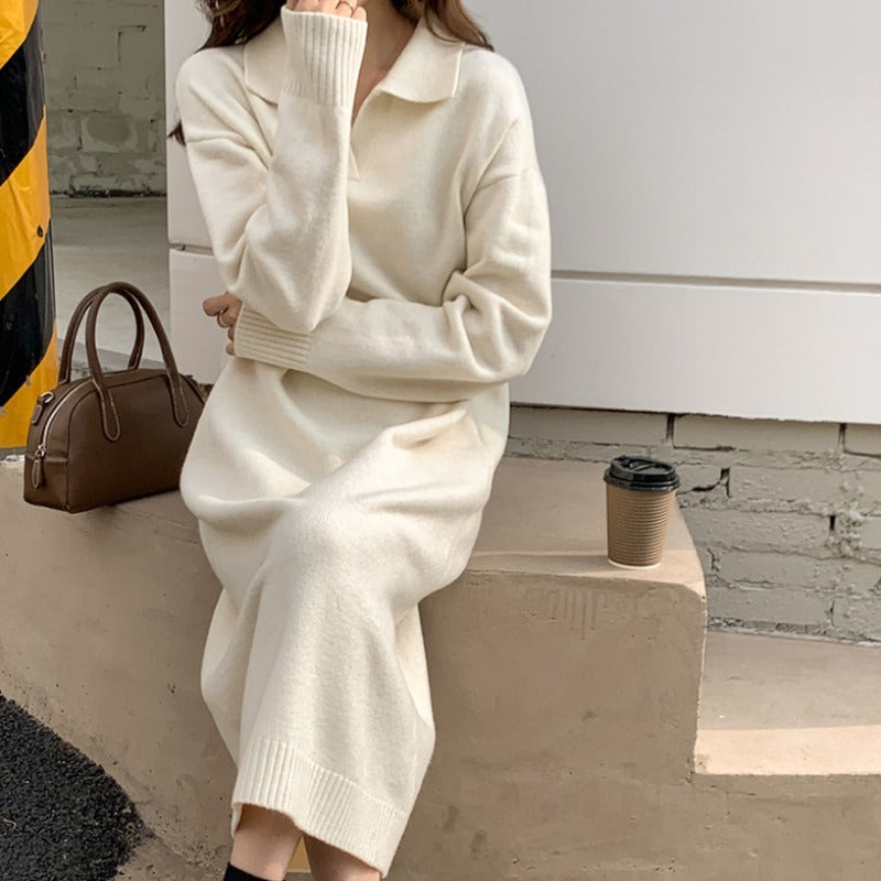Robe polo à manches longues pour femmes en matériau tricoté doux Chic & Stil