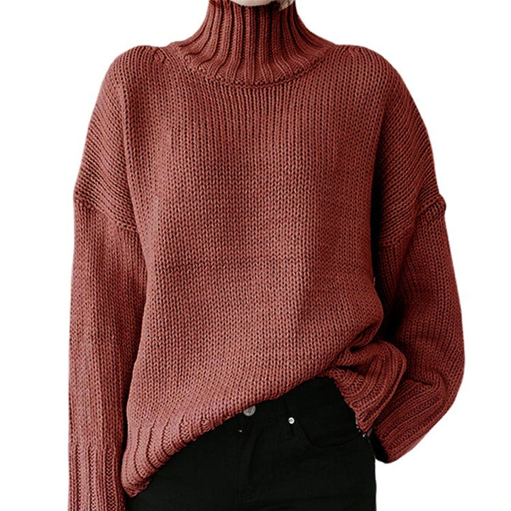 Thick knit women's pullover with high collar and relaxed fit Lune London