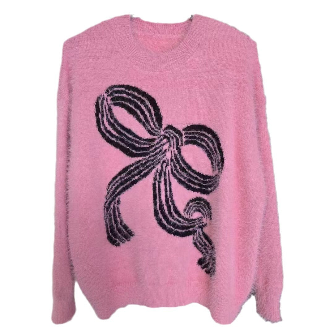 Pull confortable pour femmes avec motif de nœud décoratif