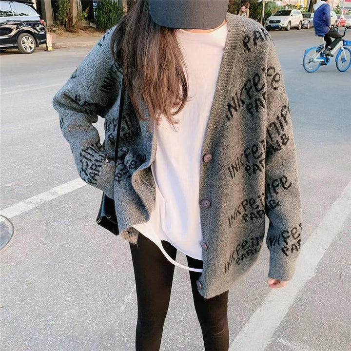 Ladies cozy knitted cardigan with unique logo design Lune London