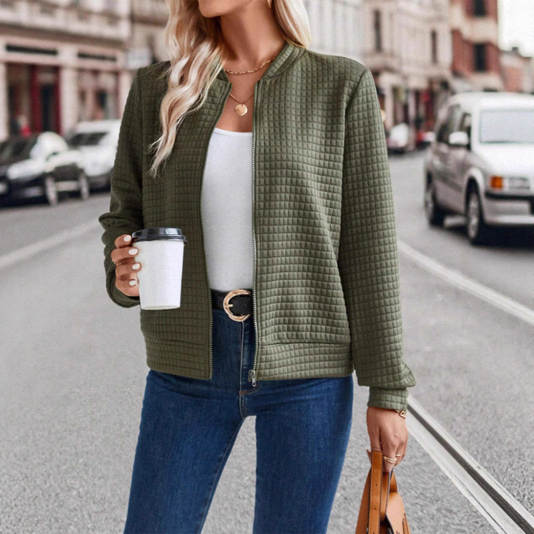 Ladies high collar quilted jacket with zipper Lune London