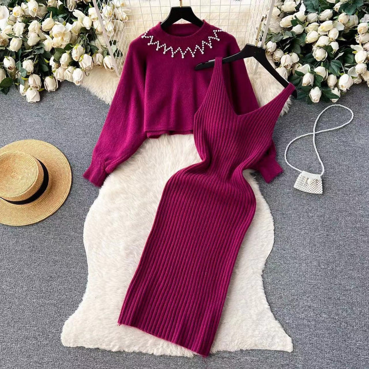Women’s knitted dress with V-neckline and luxurious details Lune London