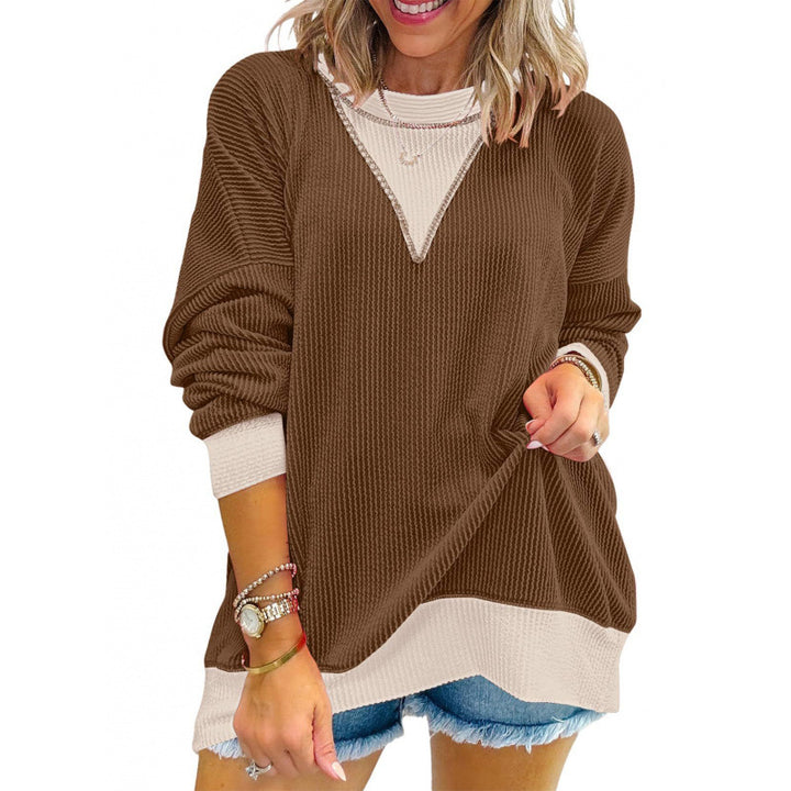 Casual sweater for women in structured material with V-neck Lune London