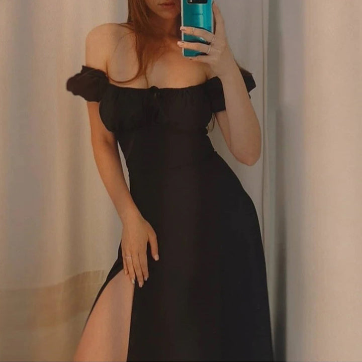 Robe maxi femme avec design off-the-shoulder et manches bouffantes volumineuses Chic & Stil