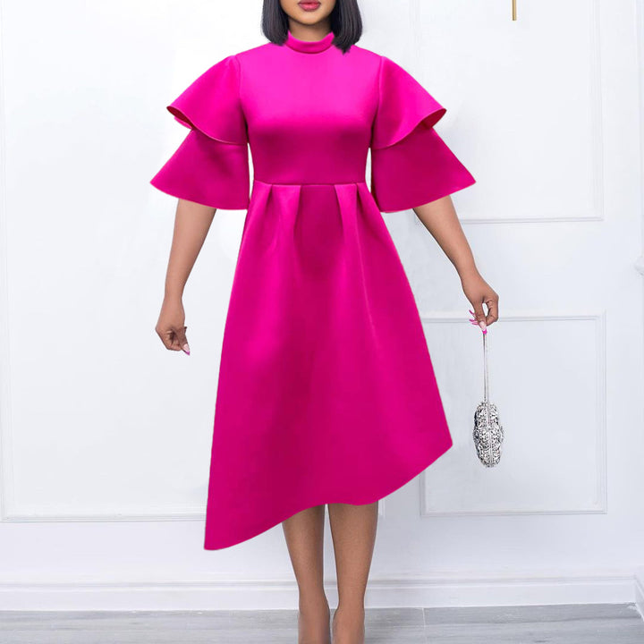Women Elegant Midi Dress with Ruffles and Puffed Sleeves Lune London