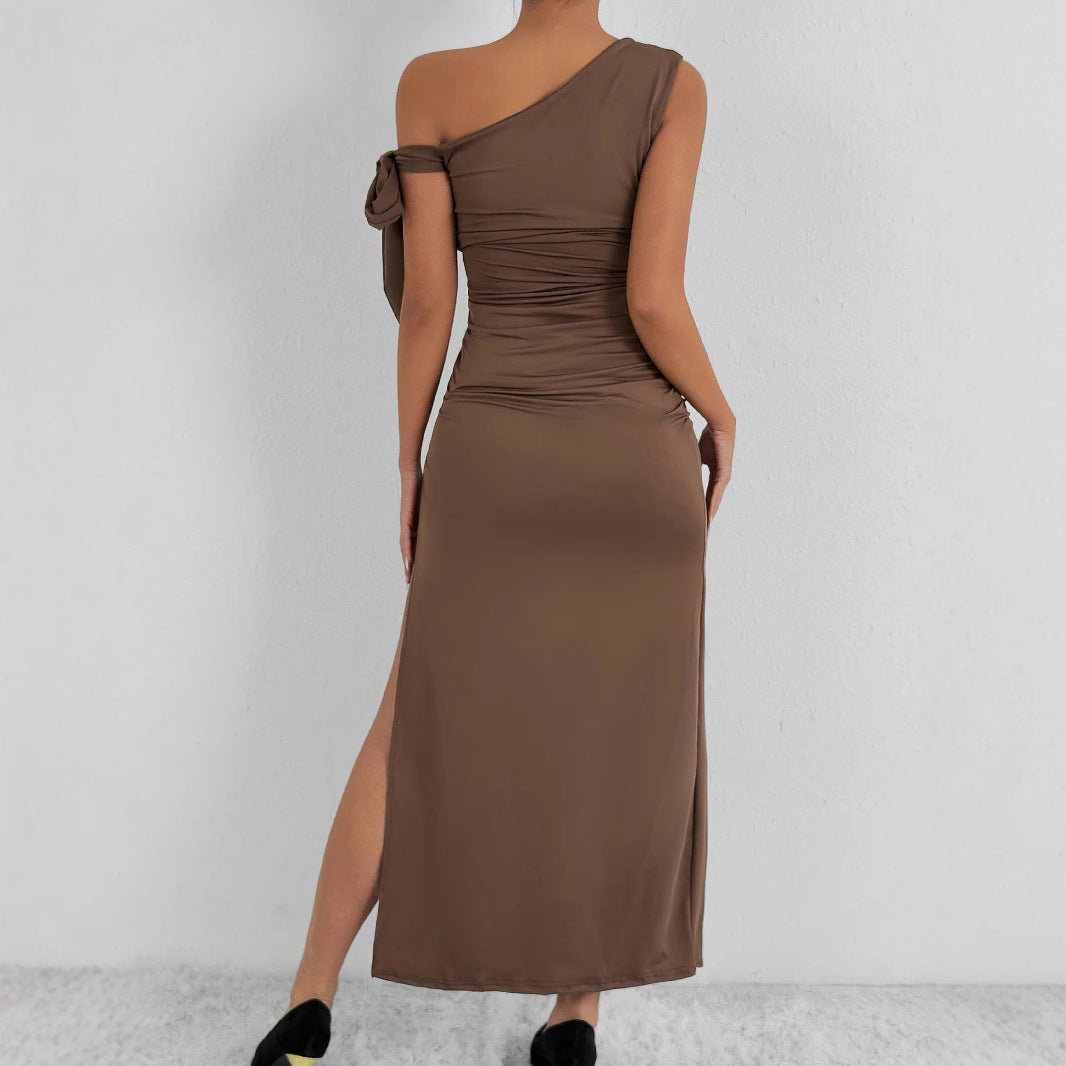 Women Elegant Wrap Dress with Asymmetrical Cut and Chic Ruffle Detail Lune London