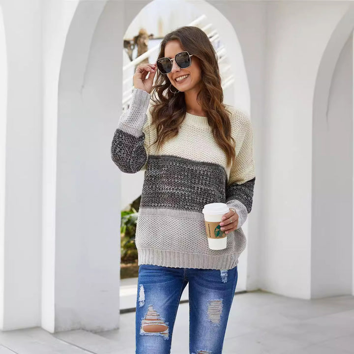 Pull en tricot chunky pour femmes avec un design à blocs tendance et une coupe décontractée Chic & Stil
