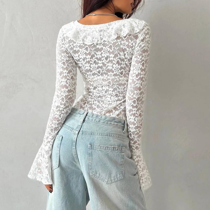 Lace body for women with playful ruffle detail and V-neck Lune London