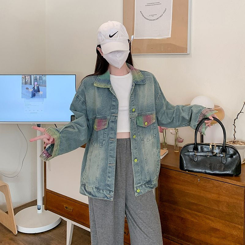 Veste en denim surdimensionnée pour femmes avec accents colorés Chic & Stil