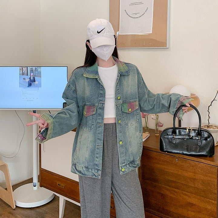 Veste en denim surdimensionnée pour femmes avec accents colorés Chic & Stil