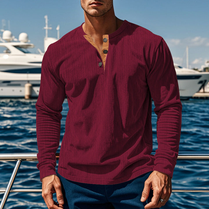 Men's Long Sleeve Henley Shirt with Textured Design Lune London