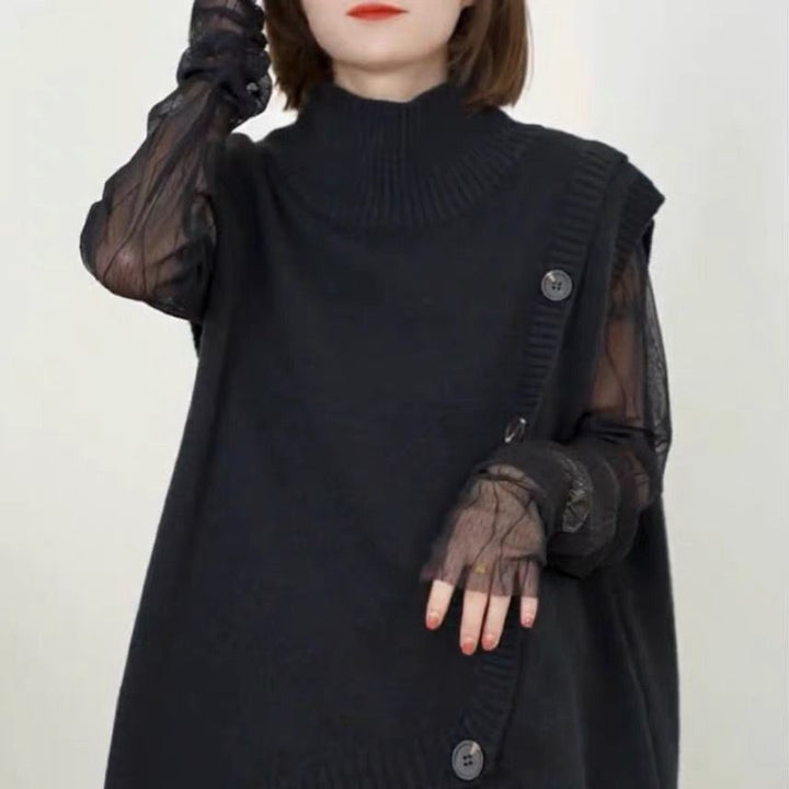 Pull en tricot pour femmes avec col haut et coupe asymétrique Chic & Stil