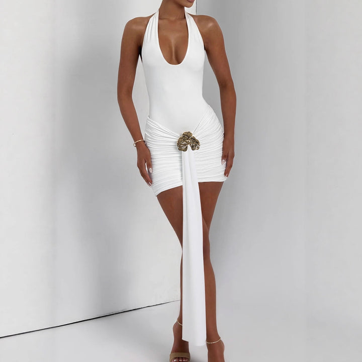 Women Elegant Cut-Out Mini Dress with Wrap Look and Glamorous Details Lune London