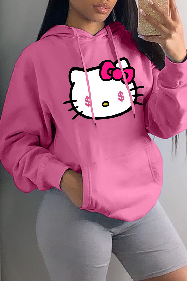 Hooded sweatshirt for women with creative cat pattern Lune London