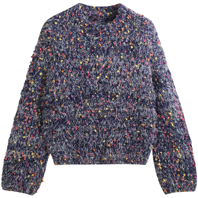 Fashionable women's sweater with colorful textured knit and round neck Lune London