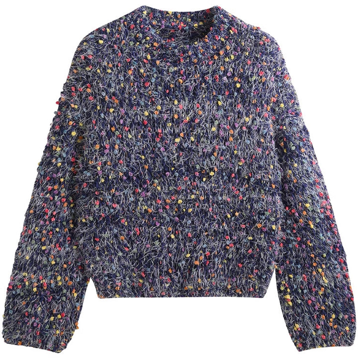 Fashionable women's sweater with colorful textured knit and round neck Lune London