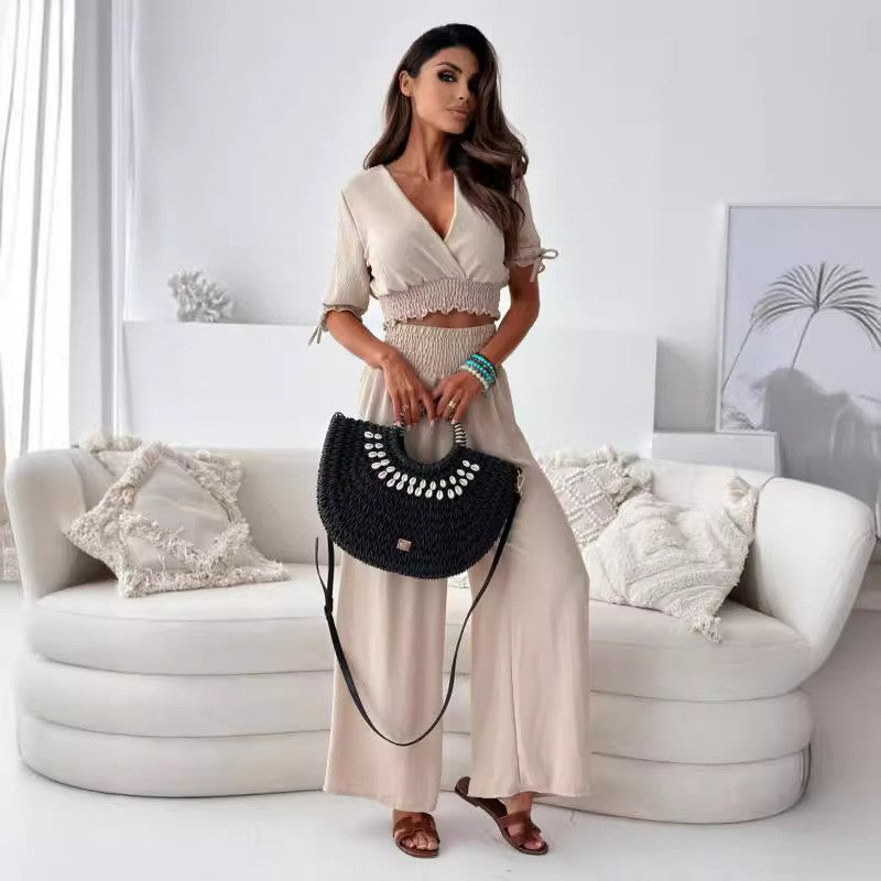Lune London high-waisted wide-leg cropped lounge set for women