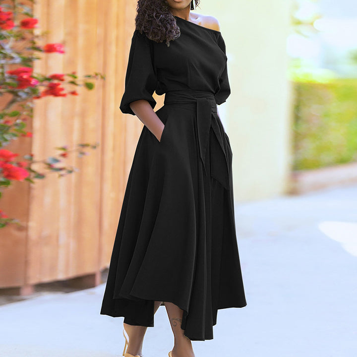 Robe Maxi Élégante pour Femmes avec Design Hors-Épaule et Ceinture Chic & Stil
