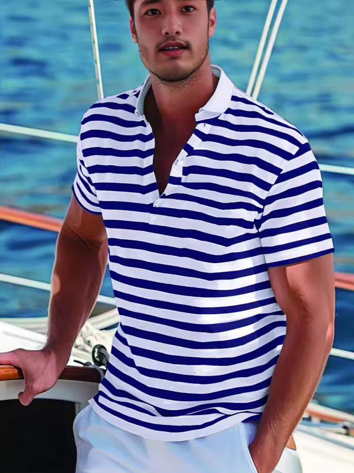 Men's polo shirt with modern nautical stripes and short stand-up collar Lune London