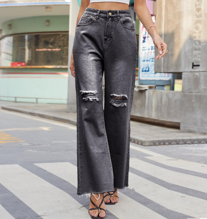 Wide leg women's jeans with destroyed details Lune London